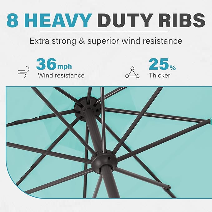 MEWAY 12ft Patio Umbrella Outdoor Table Umbrellas with Crank, Market Umbrella 8 Sturdy Ribs for Deck, Garden, Pool and Backyard, Teal