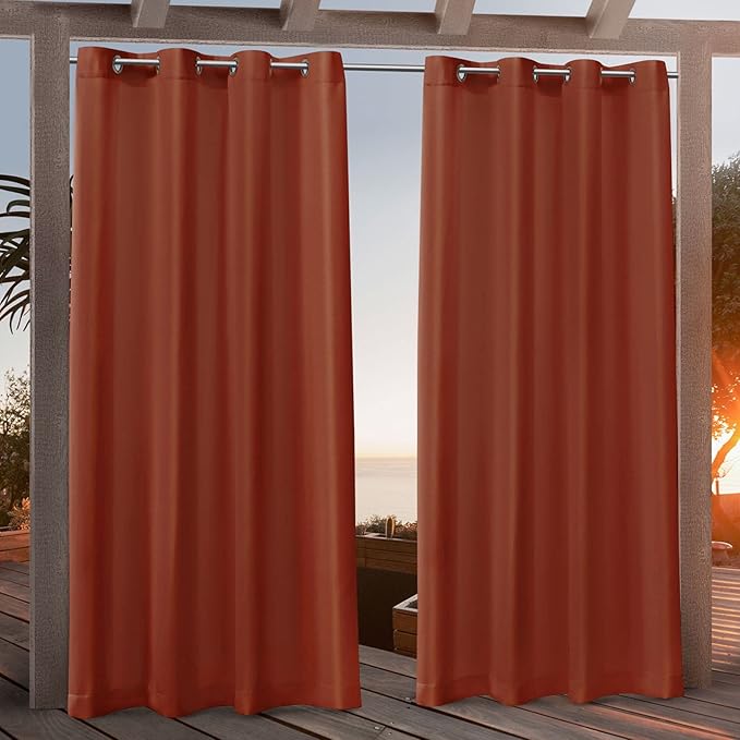 NICOLE MILLER NEW YORK Canvas Indoor/Outdoor Grommet Top Curtain Panel Pair, 54"x84", Orange Marmalade