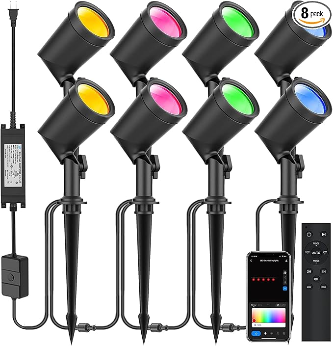 ZYAN 8 Pack Smart Landscape Lights, Color Changing Landscape Spotlights, App Control & Remote Control, Compatible with Alexa