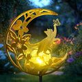 Cat Lights Outdoor Decor - Moon & Cat Sola Garden Lights Waterproof, Auto On/Off Pathway Lighting for Yard/Lawn/Patio, Handcrafted Metal Solar-Stake-Lights for Outside Decorations