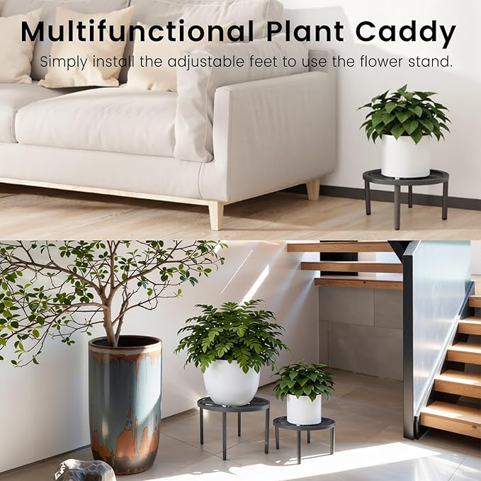 TOSKING 3-Pack Plant Stands - Heavy Duty Low Plant Stand, No Assembly Required Risers for Potted Plants Indoor and Outdoor, Ready to Use(10.24" & 10.24" & 8.66" Diameter)