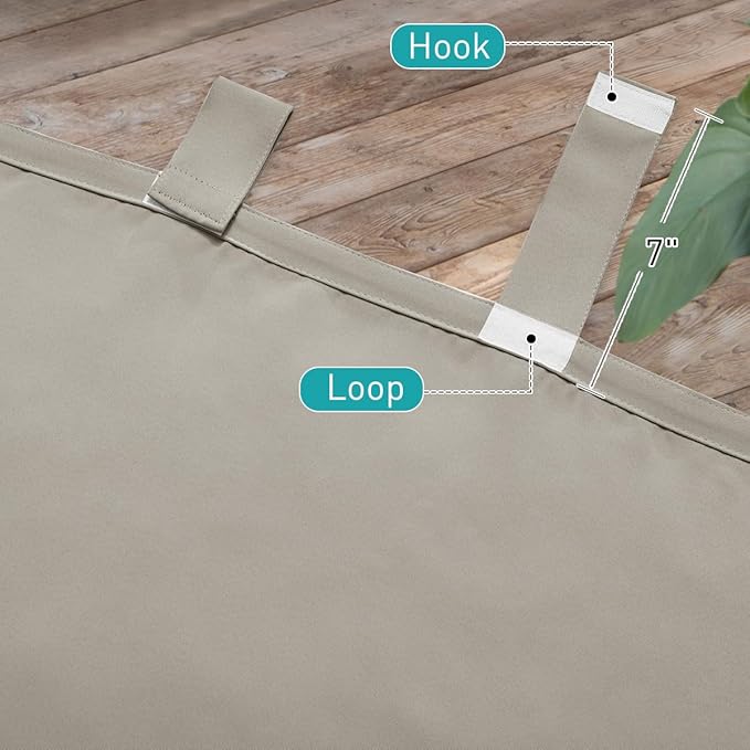 NICETOWN 2 Panels Natural Outdoor Patio Curtainss Waterproof, Detachable Sticky Tab Top Thermal Insulated Privacy Indoor Outdoor Drapes Cold & Heat Block Room Darkening for Pergola, W52 x L84