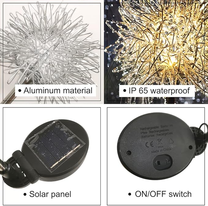GUOCHENG Dandelion Solar Garden Lights Waterproof Outdoor LED Landscape Lights, Solar Flower Lights for Courtyard Pathway Flowerbed Patio Lawn Décor(2Pcs)