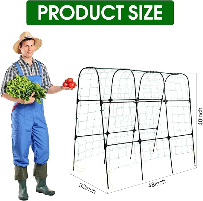 Garden Arch Trellis for Climbing Plants Outdoor, 50x48 inch Cucumber Trellis Raised Bed, Rustproof Metal Climbing Plant Support Vegetable Vine Flower Fruits, with Netting, Lightweight, Black