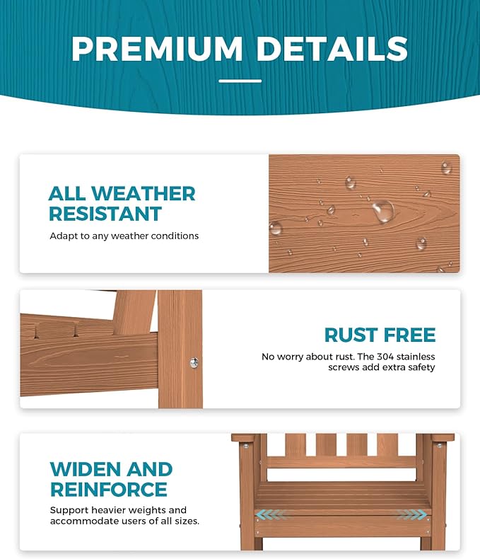 Ciokea Outdoor Patio Dining Chair Set of 2, HDPE Porch Chairs for Dining Table, All-Weather Durable Outdoor Furniture for Backyard, Poolside, Lawn & Garden, Teak