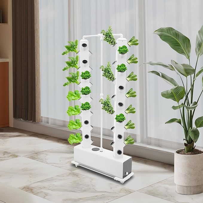 Hydroponic Growing System Kit, 56-Plant Hydroponic Tower Indoor Herb Garden Vertical Planter Germination Kit with Intelligent Water Circulation & Timer Function, Grower Harvest Fresh Herbs Vegetables