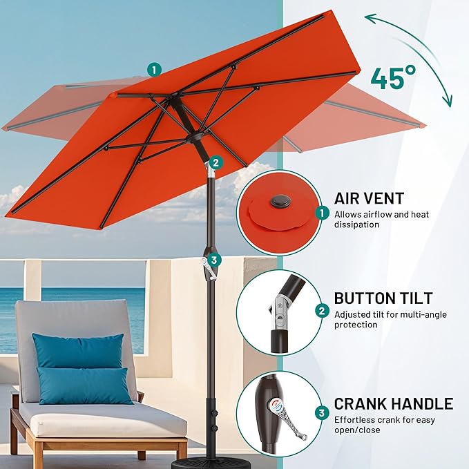 AreShark 7.5FT Patio Umbrella Table Market Umbrella with 6 Sturdy Ribs, Button Tilt/Crank, Heavy-Duty Outdoor Umbrellas for Pool, Deck, Garden and Backyard, Orange