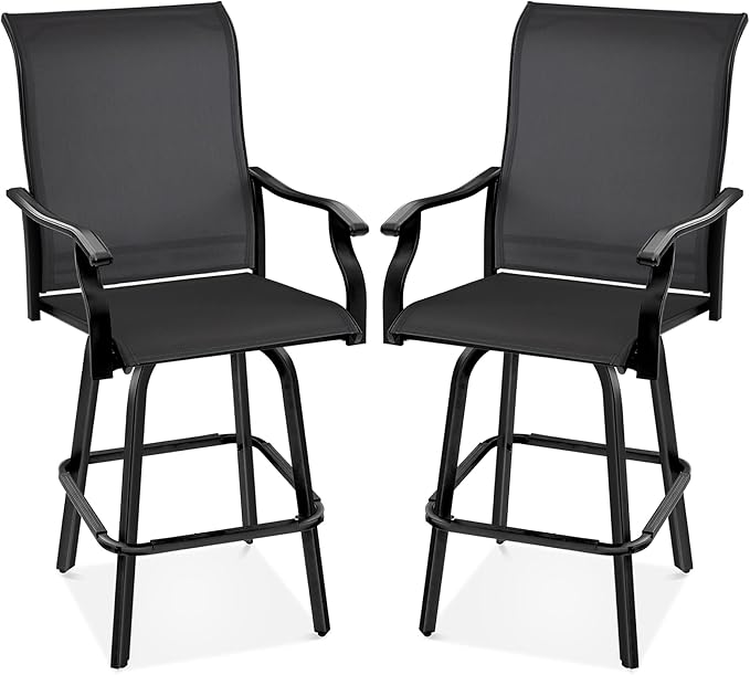 Best Choice Products Set of 2 Swivel Barstools, Bar Height Outdoor Chairs, 360 Rotating Patio Bar Stools w/All-Weather Mesh, 300lb Capacity - Black