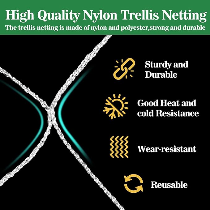 Sukh Garden Plant Trellis Netting -Trellis Net Polyester Trellis Netting Garden Square Mesh for Climbing Plants Fruits Vegetables VinesGrow Tents (4)