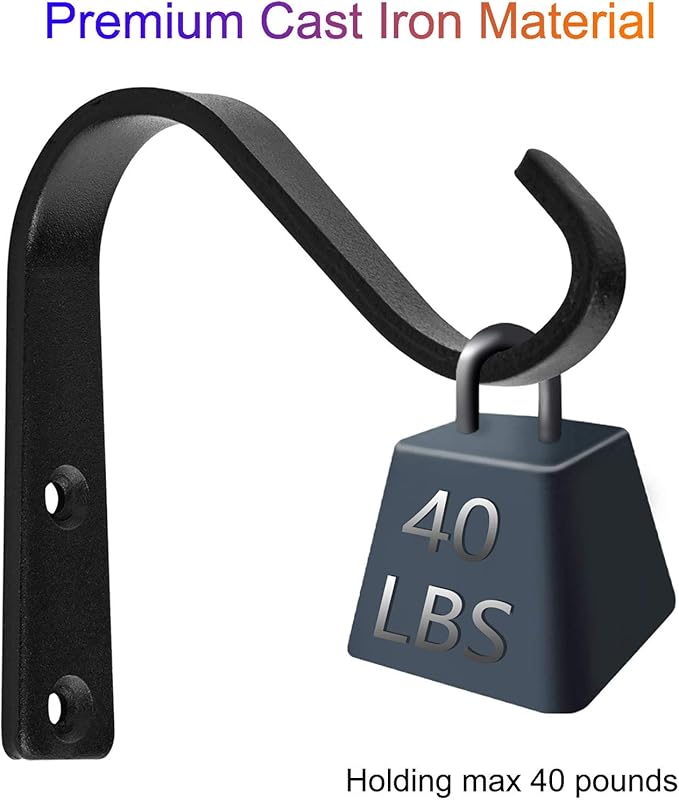 Plant Hooks 5 Inch, Rustic Cast Iron Wall Hooks for Hanging Plants Outside, Heavy Duty Plant Hangers, Decorative Planter Hook Hanging Brackets Indoor (4 Pack)