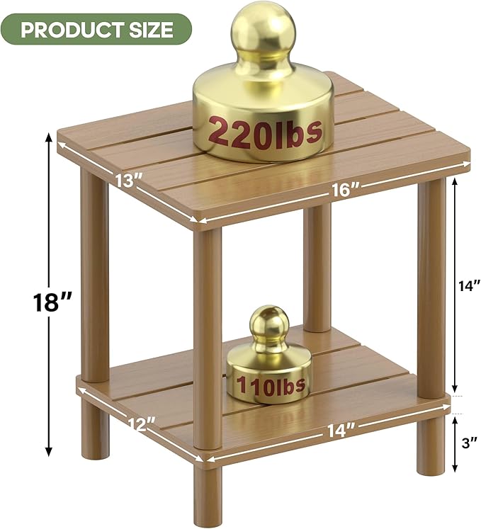 Outdoor Side Table, 2-Tier Small Outdoor Table for Patio, Adirondack Side Tables for Outside or Indoor, Bamboo End Table for Pool, Porch, Weather Resistant Easy Maintenance,Brown