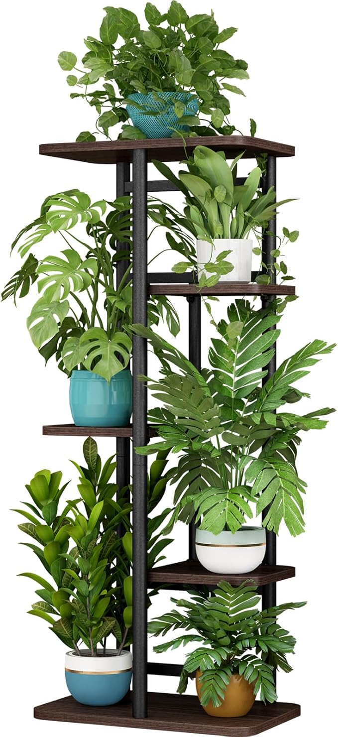 LINZINAR Plant Stand 5 Tier 6 Potted Indoor Plant Shelf Multiple Stands for Garden Corner Balcony Living Room