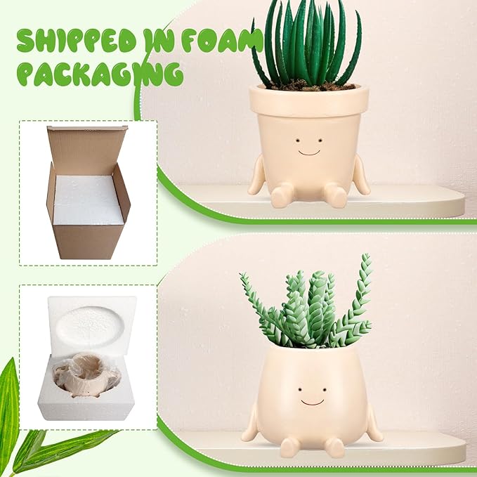 Domensi 2 Pcs Swing Hanging Planter Cute Smile Flower Face Pot Indoor Outdoor Pots for Succulent String of Pearls Plants Plant Ideal Gifts for Christmas Birthday(Sit Mixed Shapes,Small)