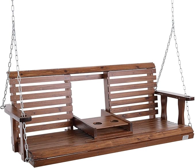 VEVOR Wooden Porch Swing 5 ft, Patio Bench Swing for Courtyard & Garden, Upgraded 880 lbs Strong Load Capacity, Heavy Duty Swing Chair Bench with Hanging Chains for Outdoors, Brown