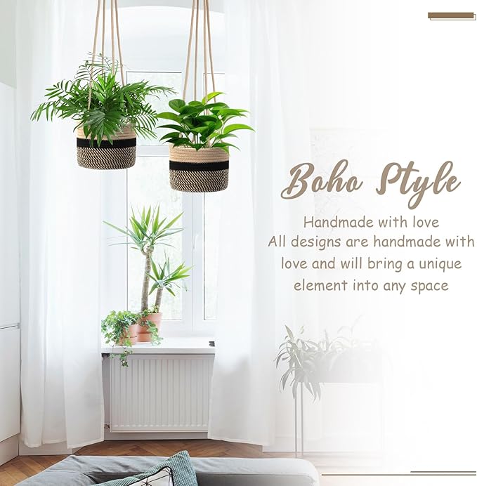 2 Packs Hanging Planter Basket 7.8" Cotton Rope Woven Plant Hangers Indoor Plant Boho Hanger Large Hanging Wall Plants for Outdoor Home Decorations Fence Planters Plant Flower Pots
