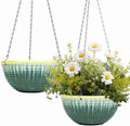 10inch Hanging Planter, 2 Pack Hanging Planters for Indoor and Outdoor Plants, Glazed Hanging Plant Holder with Drainage, Indoor Hanging Flower Pots for Garden Home (Green Glaze)