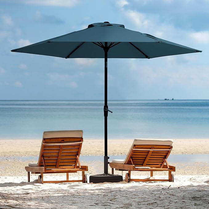 JEAREY 7.5FT Patio Umbrella Outdoor Market Umbrella with 6 Sturdy Ribs, Push Button Tilt/Crank Table Umbrella for Garden, Deck, Backyard and Pool, Lake Blue