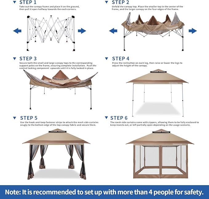 OASISHOME Pop-up Gazebo Portable Instant Canopy Tent 12x12, One-Push Locking System, with 4 Mesh Sidewall, Wheeled Bag, for Patio/Backyard/Outdoor/Parties/Events (Khaki)