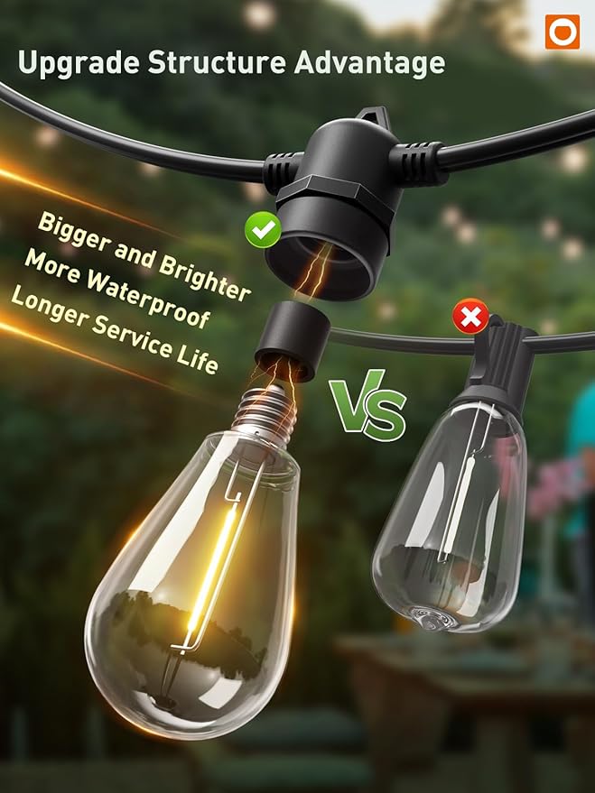 addlon 100FT LED Outdoor String Lights, Remote Dimmable Patio Lights with Timer & 3 Lighting Modes, 32 Shatterproof Edison Bulbs, Waterproof Connectable String Lights for Outside Backyard Porch Party