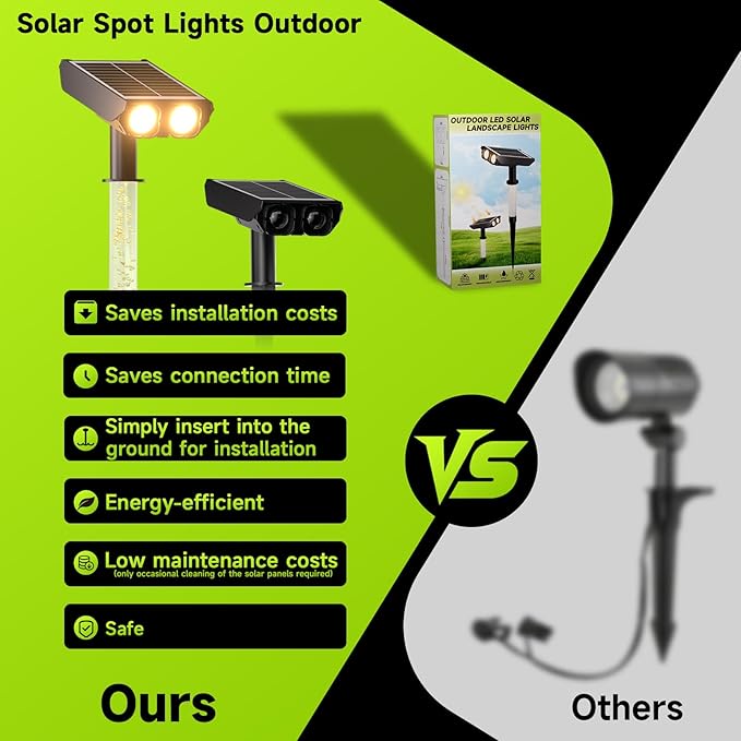 Solar Spotlights Outdoor Waterproof- 2 IN 1 Solar Spot Lights Outdoor with 2 Lighting Modes & PC Light Guide Column for Garden Yard Pathway | Warm Yellow 3000k Spotlights | IP65 Waterproof | 6 Pack