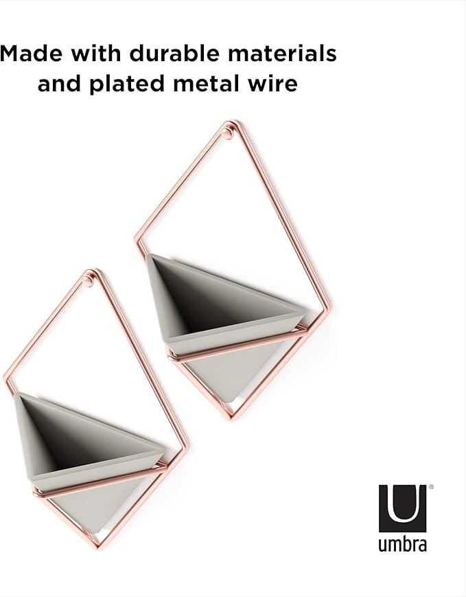 Umbra Trigg Hanging Planter Vase Wall Decor, Set of 2 Pots Containers for Succulents, Cactus, Faux Plants, and More, Small, Grey/Copper