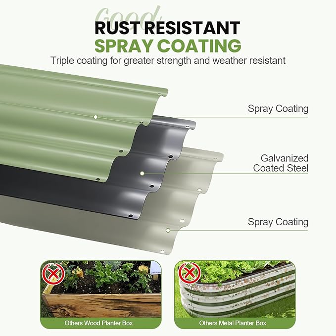 G GOOD GAIN Raised Garden Beds - 8x2x1ft Galvanized Planter Boxes Kit with Protective Tape & Gloves & Tools | Oval Metal Outdoor Raised Bed for Gardening Vegetables, Fruits, Flowers, Herbs, Oliver