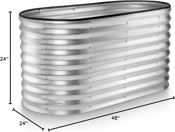 Plant & Plot Galvanized Raised Garden Beds Outdoor // 4×2×2 ft Planter Raised Beds for Gardening, Vegetables, Flowers // Large Metal Garden Box (Silver) // Patented Tool-Free Design