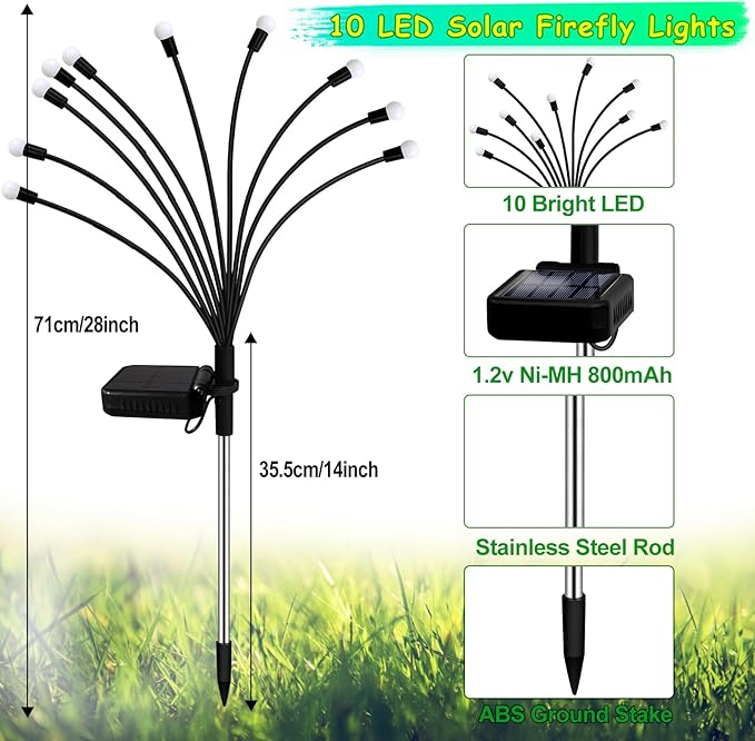 Kohlrabi Solar Garden Lights Outdoor, 2 Pack 20 LED Solar Blue Firefly Lights Waterproof, Sway by Wind, Swaying Light for Yard Patio Backyard Garden Planter Flower Bed Pathway Outdoor Decoration