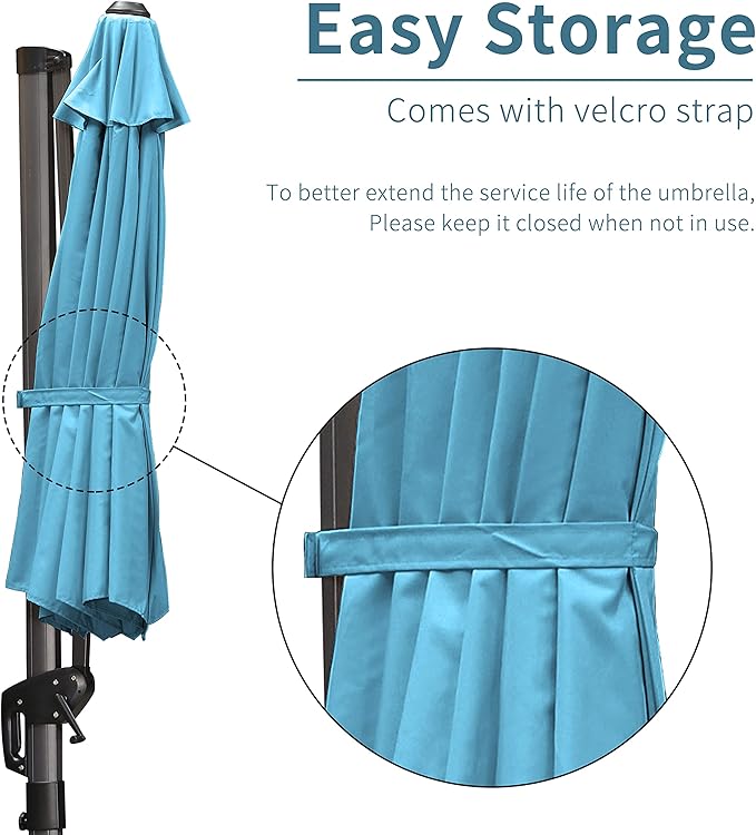 PURPLE LEAF 9' X 11.5' Patio Umbrella Outdoor Cantilever Rectangle Umbrella Aluminum Offset Umbrella with 360-degree Rotation for Garden Deck Pool Patio, Turquoise Blue