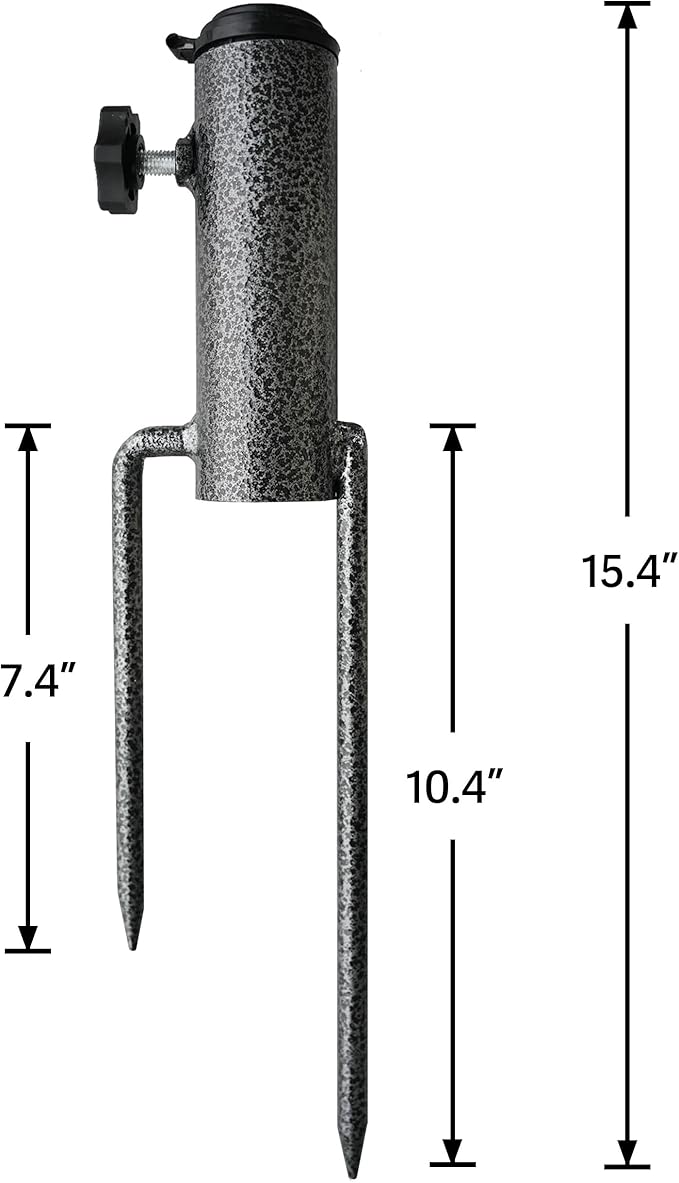 AMMSUN Patio Umbrella Steel Anchor Beach Umbrella Heavy Duty Metal Ground Grass Auger Holder Stands Base with Two Forks Ideal for Use in Soil For Flag, Fishing Rod, Outdoor, Park, Lawn