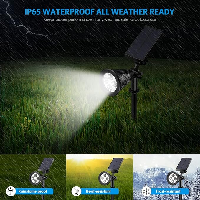 AMIR Solar Spotlights Outdoor Upgraded, Waterproof 1 Pack Security Landscape Lights 4 LED, Adjustable Solar Garden Light with Auto On/Off for Yard Driveway Pathway Pool Patio (White)