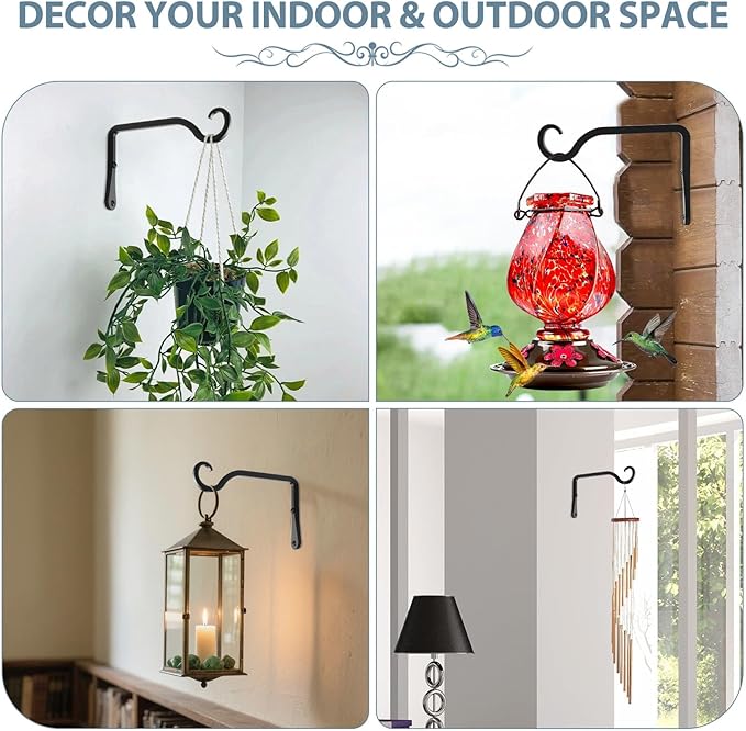 BOLITE Plant Hangers, 6 Inch Hanging Plant Brackets Outdoor Indoor, Wall Hooks for Hummingbird Feeders, Bird Feeders, Planters, Lanterns, Wind Chimes, Home Decor, 2 Pack, Black, Gifts for Women Men