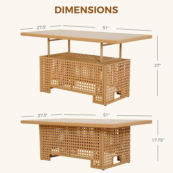 Grand patio 9-Piece Wicker Patio Furniture Set with Lift Top Coffee Storage Table, Outdoor Conversation Set Sectional Sofa with Water Resistant Thick Cushions, Cream