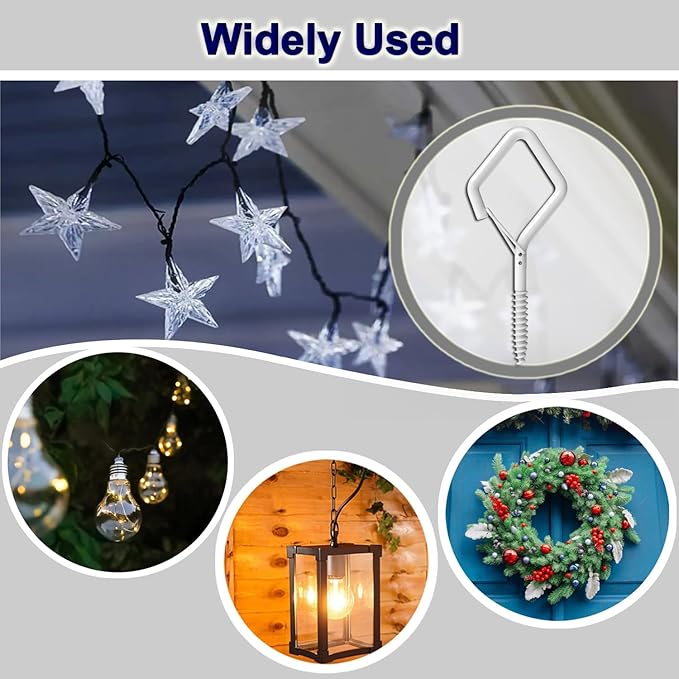 2.2" Screw in Hooks with Safety Buckle Design for Hanging Outdoor String Lights, Plant, Flowers, Heavy Duty Outdoor Garden Lights Q-Hooks, Wall Mount Ceiling Mount (10Pack White)