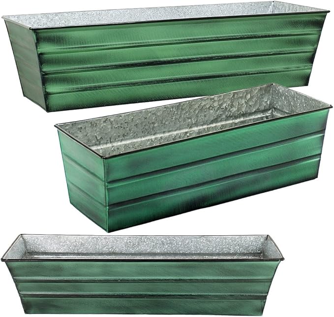 Achla Designs Galvanized Window Flower Box Planter-Green-Medium (24" L x 9.5" W x 7.5" H)