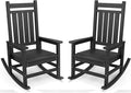 SERWALL Outdoor Rocking Chair Set of 2, HDPE Rocking Chairs for Adult, Black
