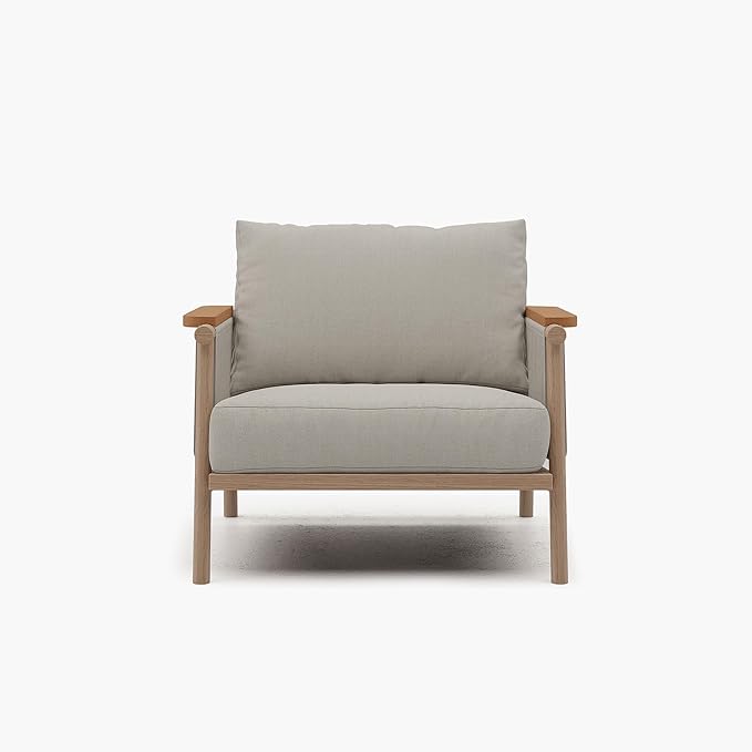 Acanva Modern All-Weather Aluminum Outdoor Patio Sofa with Thick Cushions, Olefin Fabric Sunroom Backyard Furniture, Light Khaki, Armchair