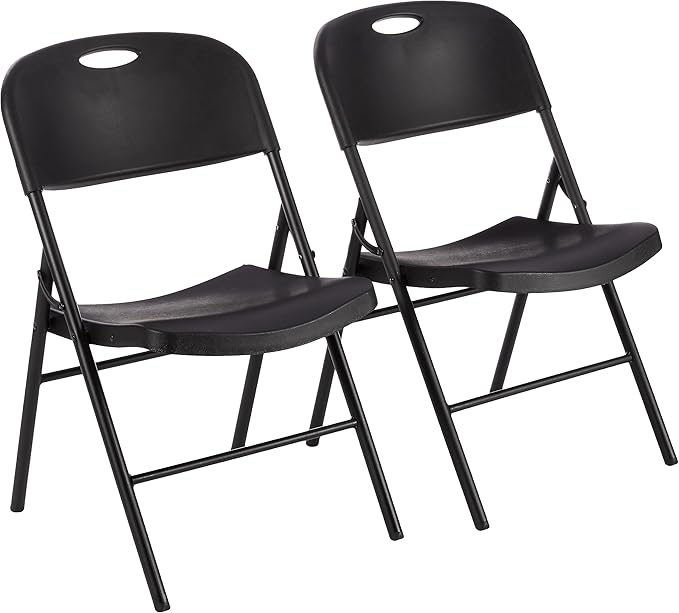 Amazon Basics Portable Folding Plastic Chair, Events Seating, Easy to Store, 350-Pound Capacity, Black, 2-Pack