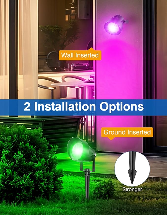 Spot Lights Outdoor, Smart RGBW LED Color Changing Landscape Lighting with APP and Remote Control, Music Mode, DIY Scenes, Timing, IP65 Waterproof Spotlight Plug in for Yard Garden, 4 Pack