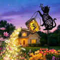 Solar Watering Can Lights with Fairy & Flowers, Outdoor Garden Decor with Cascading String Lights, Waterproof Solar Powered Hanging Lantern for Patio Yard Pathway, Gift for Mom Cat Lovers Gardeners