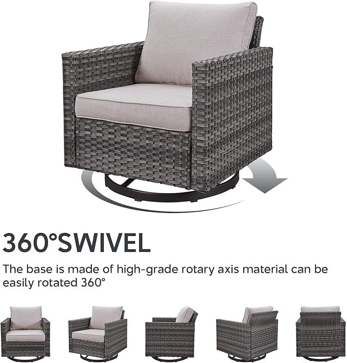Belord Outdoor Sectional Furniture with Swivel Rocker Chair, 10 Pieces Wicker Patio Furniture Sets with Ottoman L Shaped Sofa Coffee Table Beige Cushion