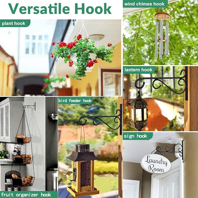 12 Inch Hanging Plant Bracket, Thick Solid Steel Wall Mount Bracket for Heavy Duty Decorations, Rust-Resistant Plant Hanger Hook for Planters, Wreaths, Fruit baskets, Wind Spinners, Lights, Lanterns