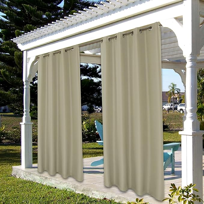 BONZER Outdoor Curtains for Patio Waterproof Thick Privacy Grommet Light Filtering Outside Curtains for Porch Pergola Gazebo Deck, 1 Panel, 84W x 120L inch, Taupe