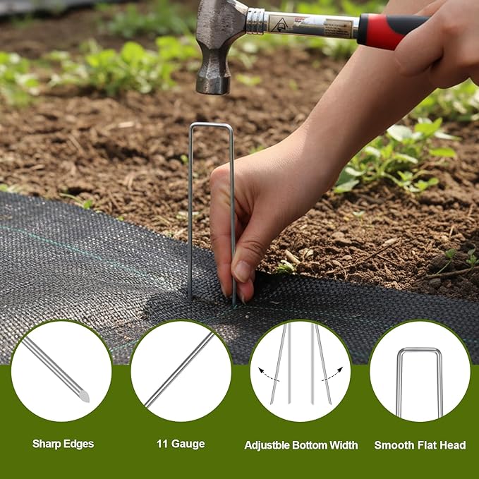 HongWay 60 Pack 6 Inch Landscape Staples, Galvanized Garden Stakes 11 Gauge Plant Cover Stakes U-Shaped Tent Stakes Landscaping Pins Yard Ground Staples for Lawn, Turf, Fence, Irrigation Hose