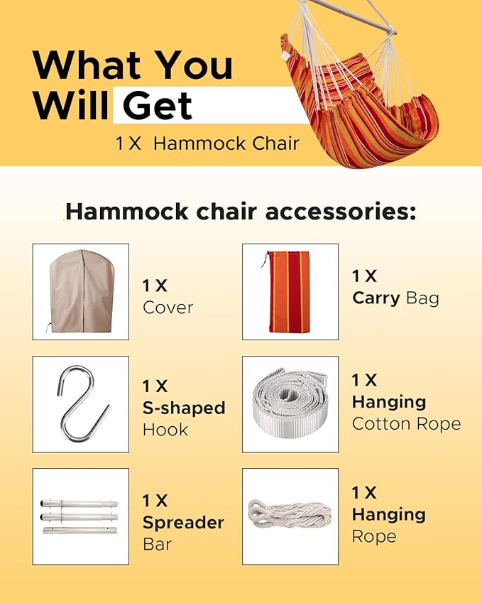 Miztli Hammock Chair with Hanging Chair Cover – Max 500 Lbs, Steel Spreader Bar with Anti-Slip Rings, Comfortable Indoor & Outdoor Hanging Chair – Includes Protective Waterproof Cover (57x45.5 in)