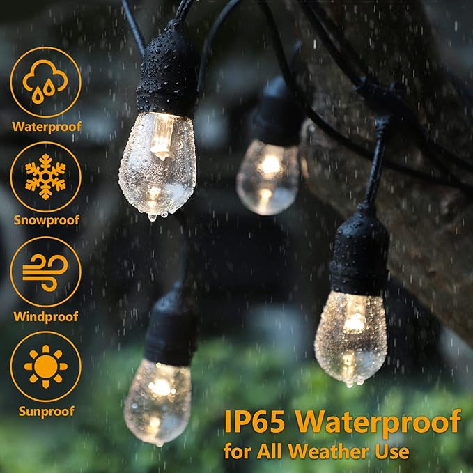 Mlambert 144Ft(3x48ft) 3-Color in 1 48Ft Remote LED Dimmable Outdoor String Lights, Plug-in 2700K/4000K/5000K Waterproof Light for Patio Backyard
