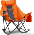 Oversized Rocking Camping Chair with Headrest & Cup Holder - 400lbs Capacity, 600D Oxford Fabric, Easy Fold Portable Outdoor Rocker Chair for Camping, Backyard, Beach, Orange