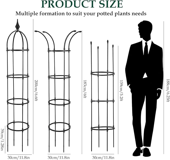 Garden Obelisk Trellis for Climbing Plants Outdoor, 6.6ft Tall Rustproof Coated Metal Plant Support with Garden Twist Tie for Tomato Cucumber Ivy Vines Rose Potted Plant Trellis 1 Pack