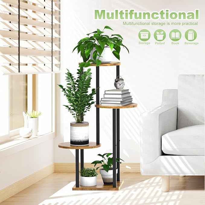 Plant Stand Indoor, 4 Tier Thickened Metal Corner Plant Shelf for Multiple Plants, Indoor Plants Tiered Flower Pot Stand for Patio Garden Balcony Living Room Bedroom (Black)