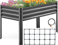 KING BIRD Raised Garden Bed with Irrigation System and Legs Galvanized Elevated Planter Box 48×24×31.5 in for Backyard, Patio, Balcony, 400lb Capacity, Dark Grey